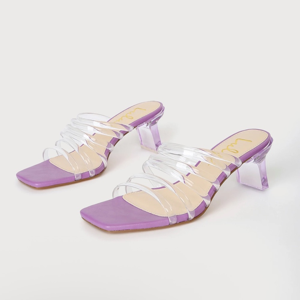 LULUS New. Never worn. Sylane lilac and clear vinyl strappy heels sandals